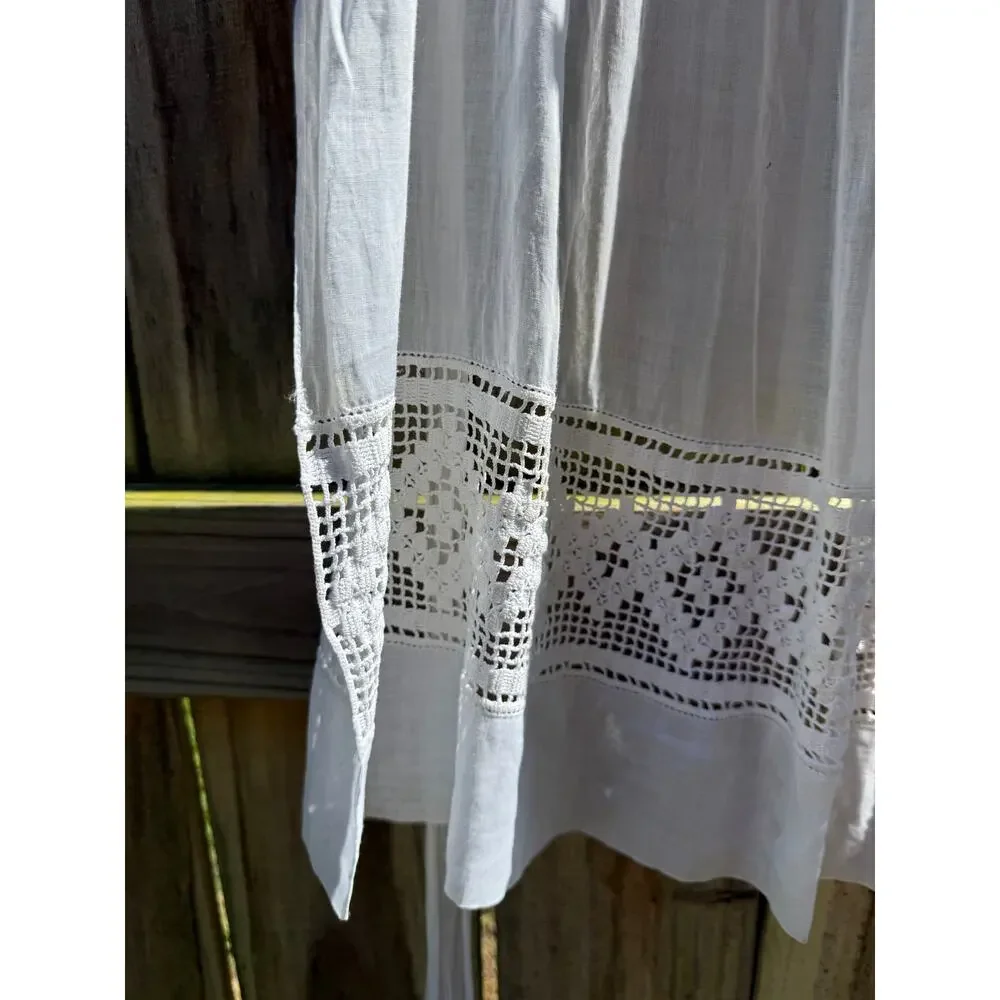 Vintage White Cotton Crochet Apron